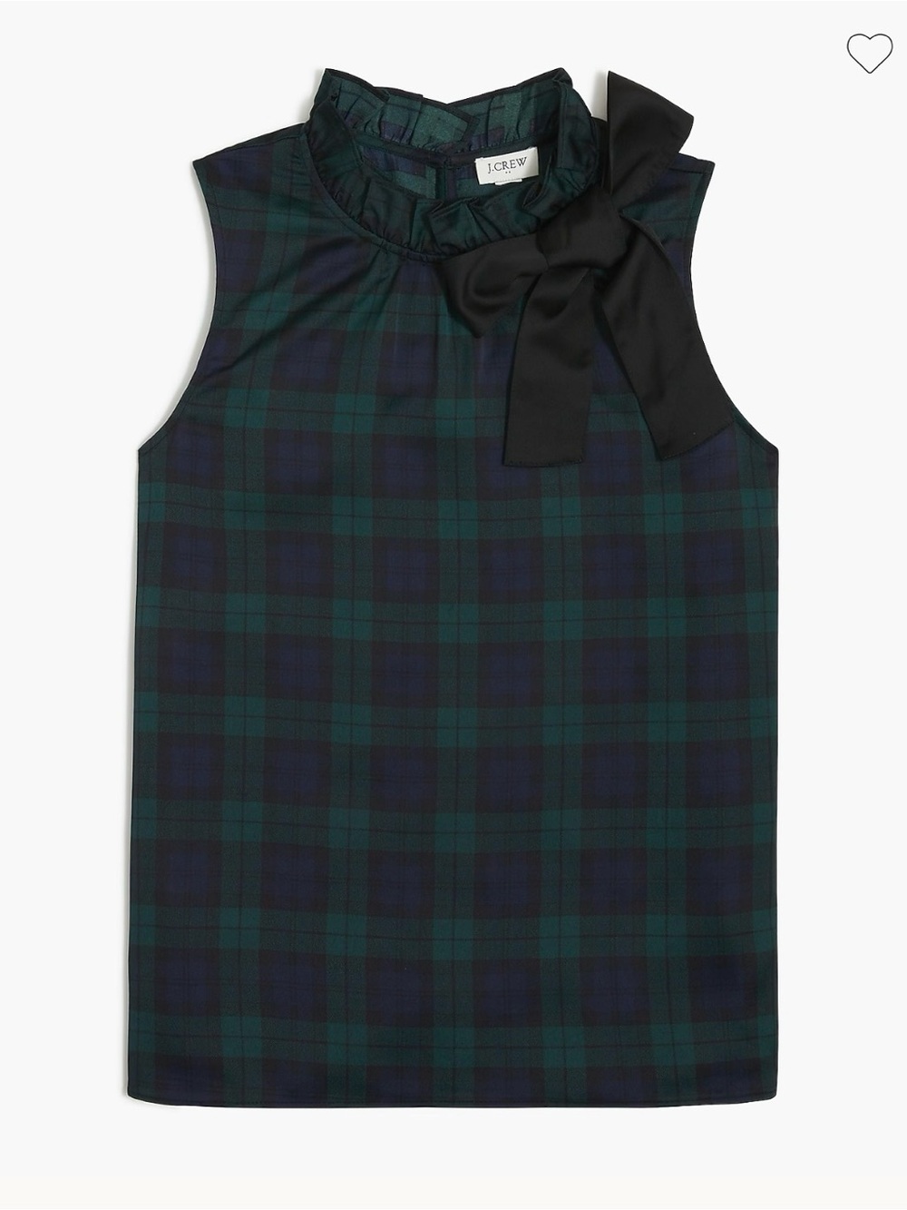 J. Crew Green and Navy Plaid Bow-Neck Sleeveless Top